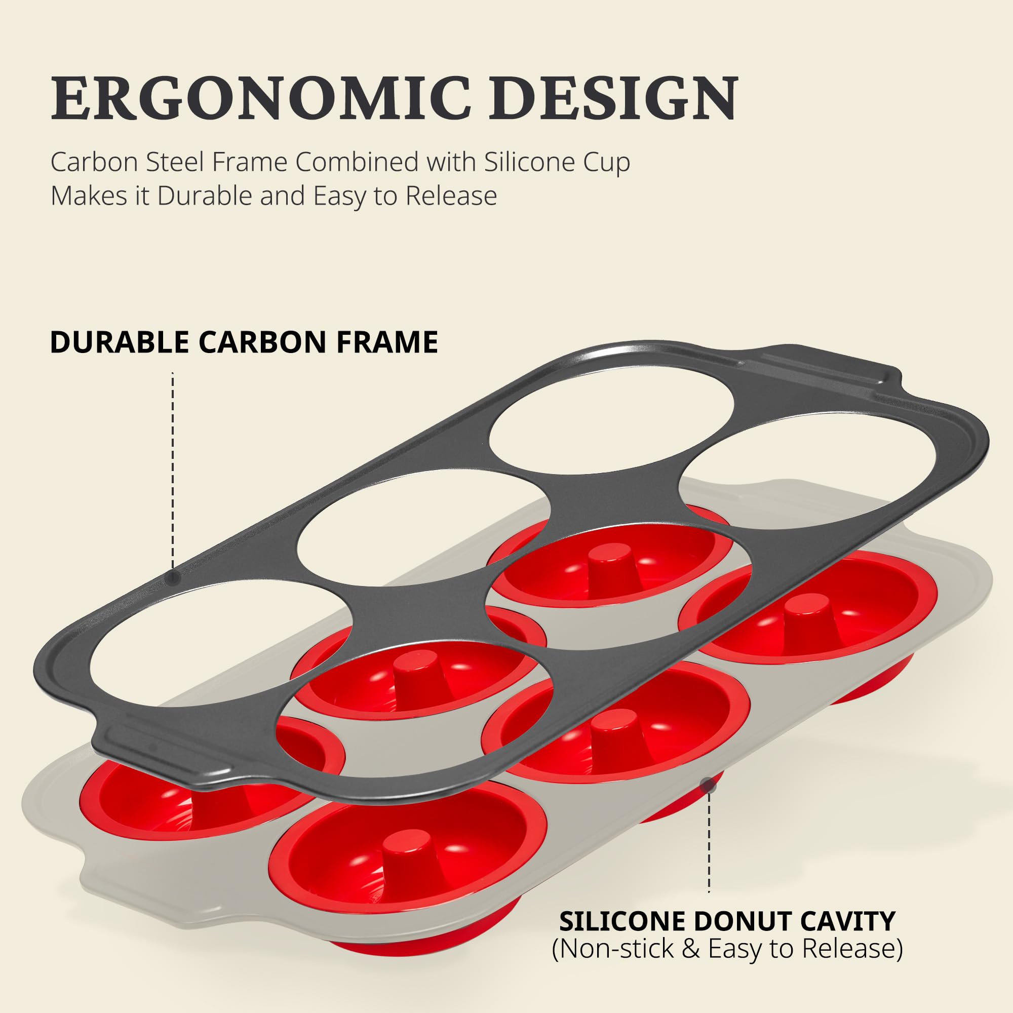Silicone Donut Pan with Carbon Steel Frame, 6-Donut