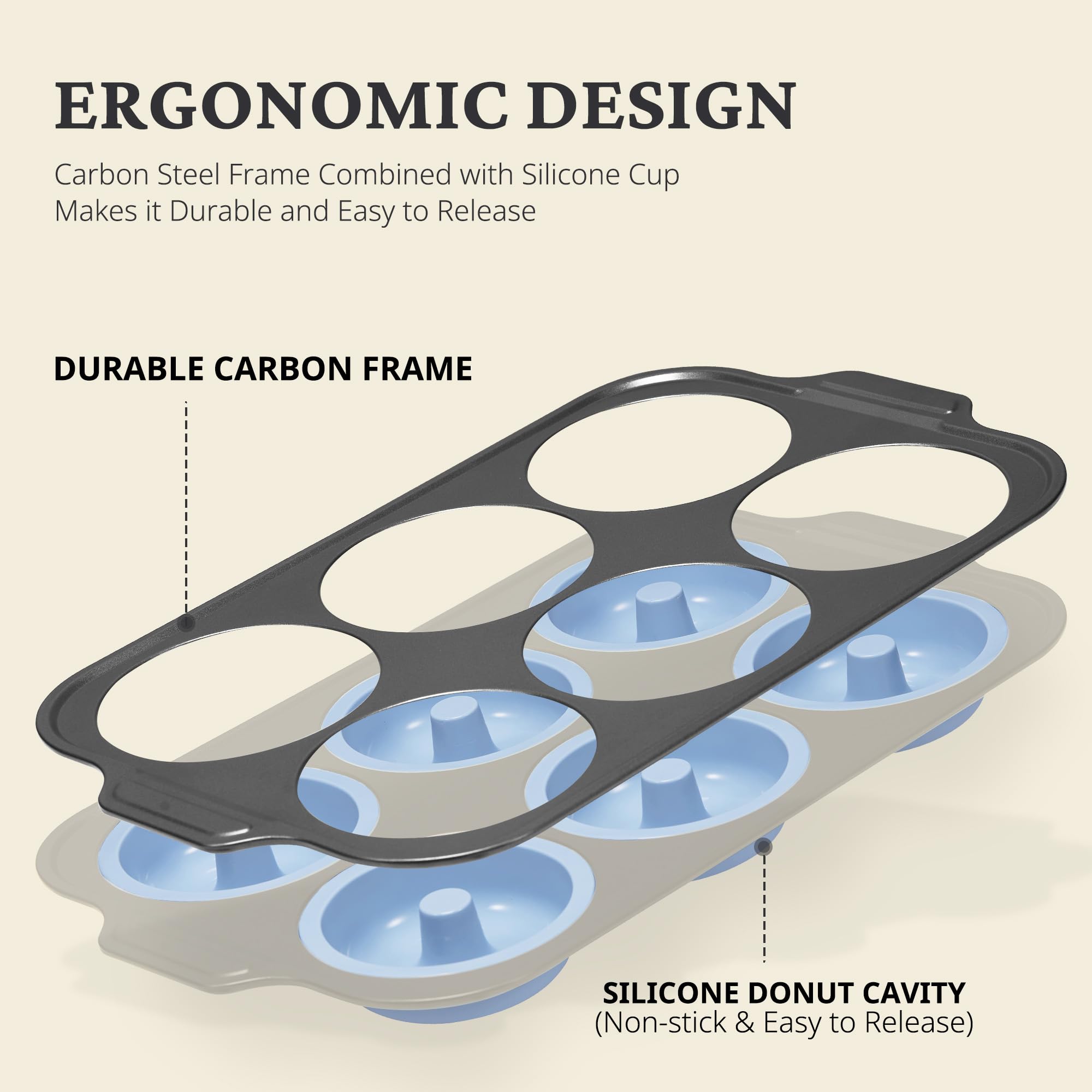 Silicone Donut Pan with Carbon Steel Frame, 6-Donut