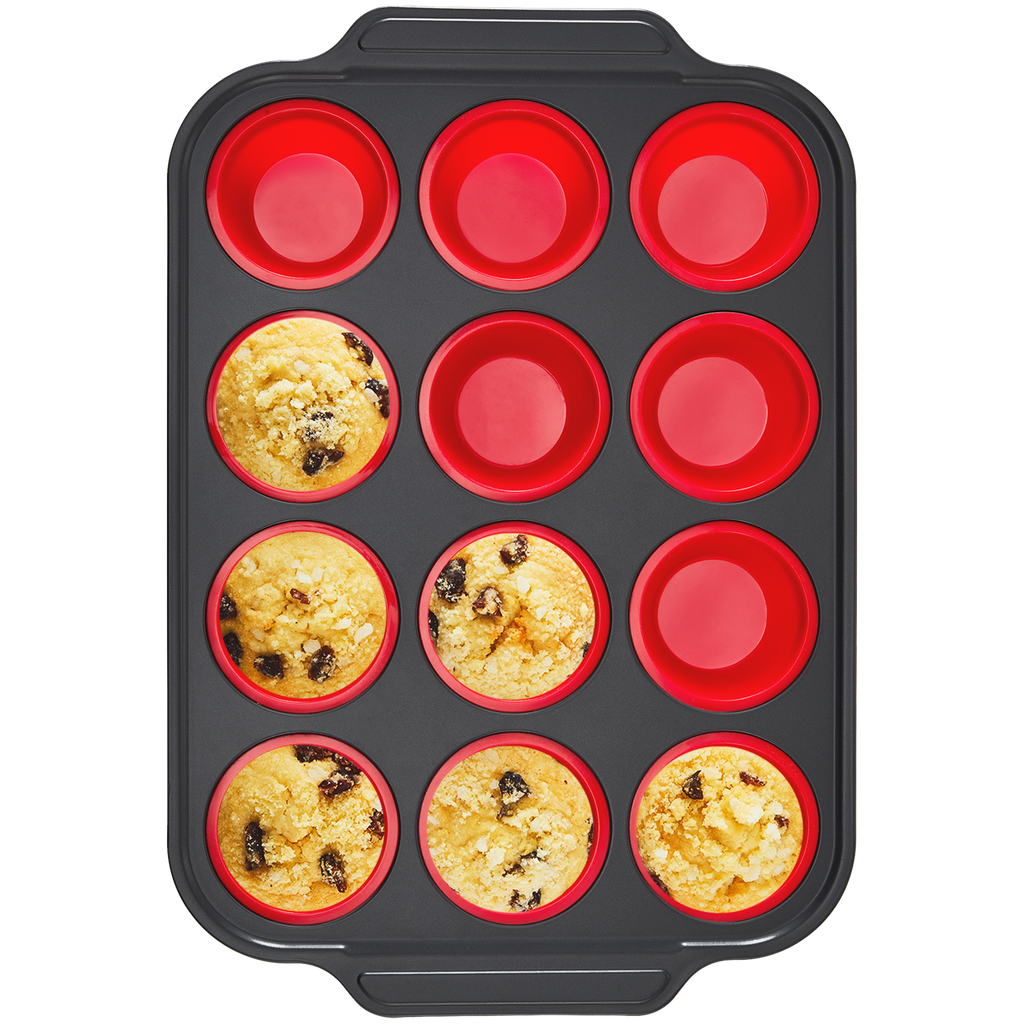 Silicone Standard Muffin Pan with Carbon Steel Frame, 12-Cup