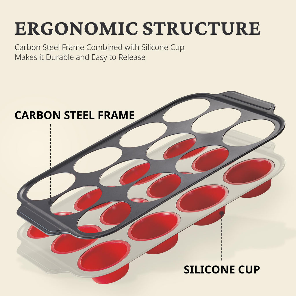 Silicone Standard Muffin Pan with Carbon Steel Frame, 12-Cup