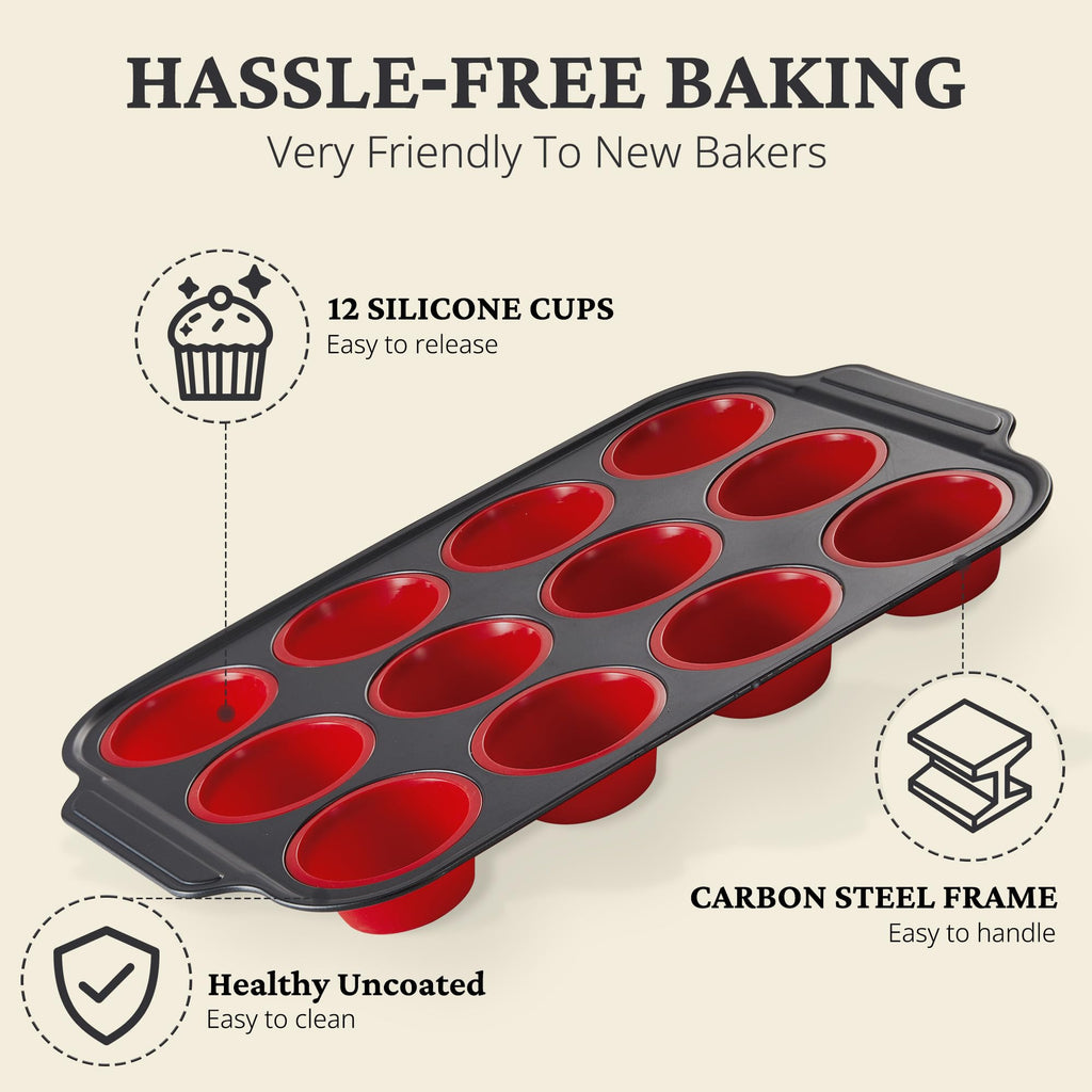 Silicone Standard Muffin Pan with Carbon Steel Frame, 12-Cup