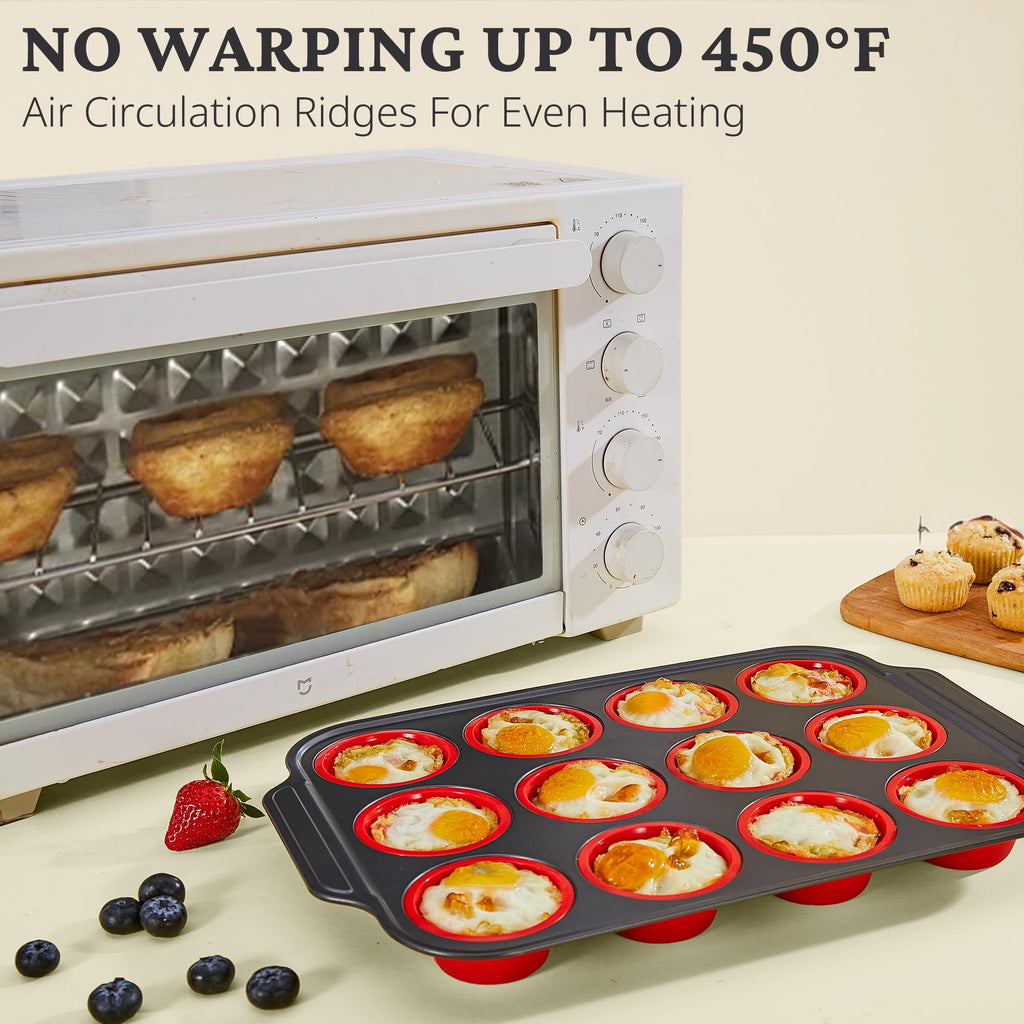 Silicone Standard Muffin Pan with Carbon Steel Frame, 12-Cup