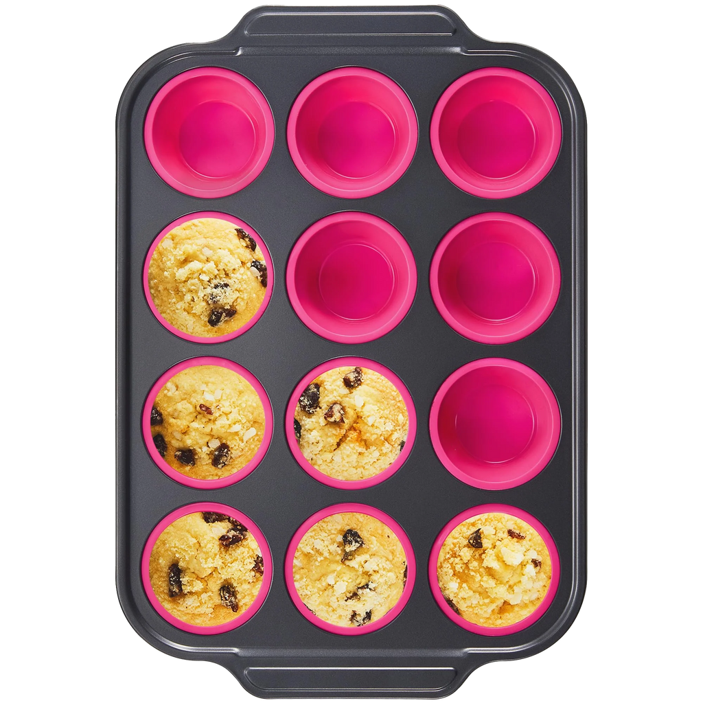 Silicone Standard Muffin Pan with Carbon Steel Frame, 12-Cup