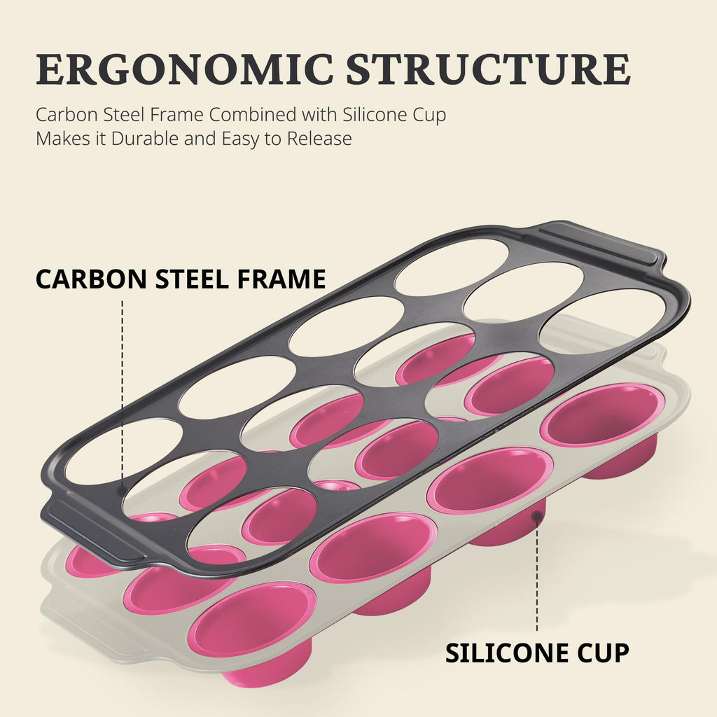 Silicone Standard Muffin Pan with Carbon Steel Frame, 12-Cup