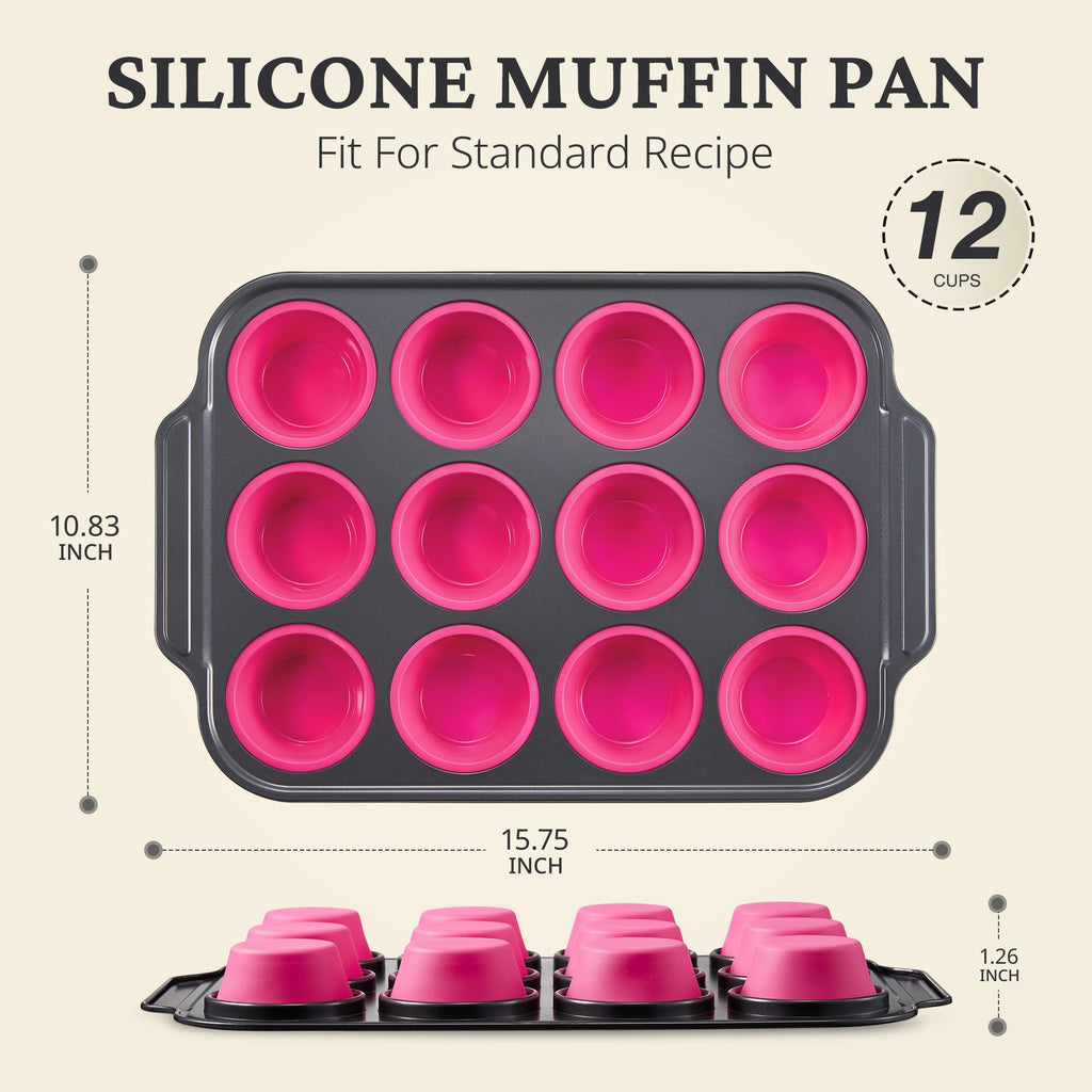 Silicone Standard Muffin Pan with Carbon Steel Frame, 12-Cup
