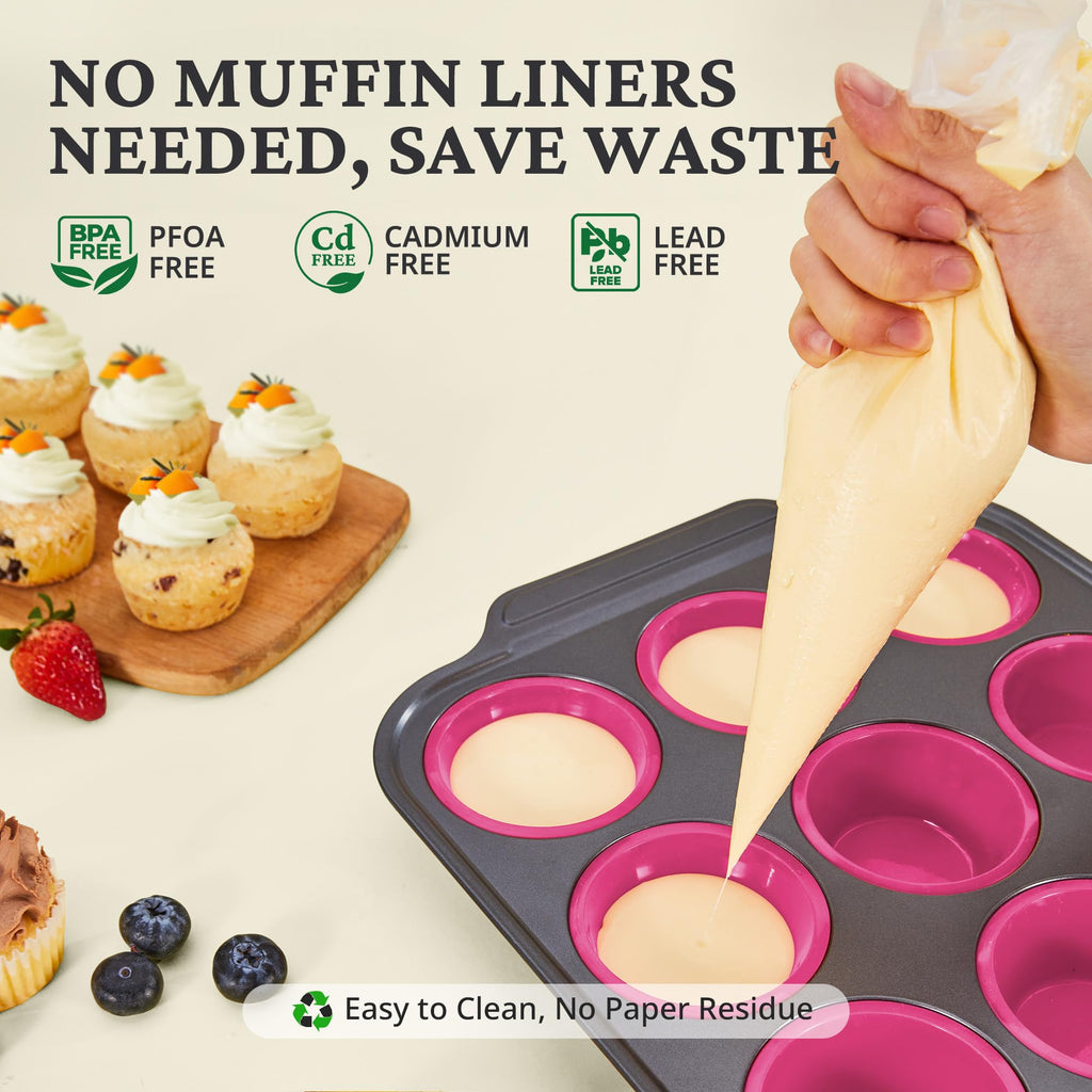 Silicone Standard Muffin Pan with Carbon Steel Frame, 12-Cup