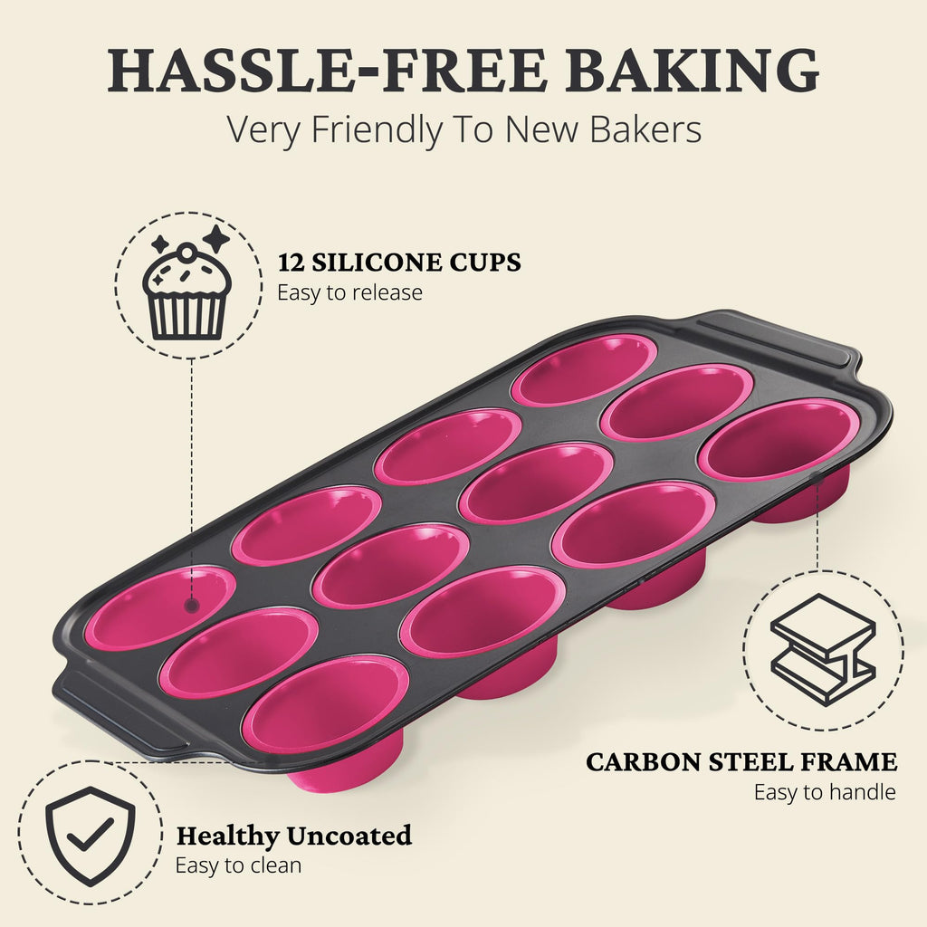 Silicone Standard Muffin Pan with Carbon Steel Frame, 12-Cup