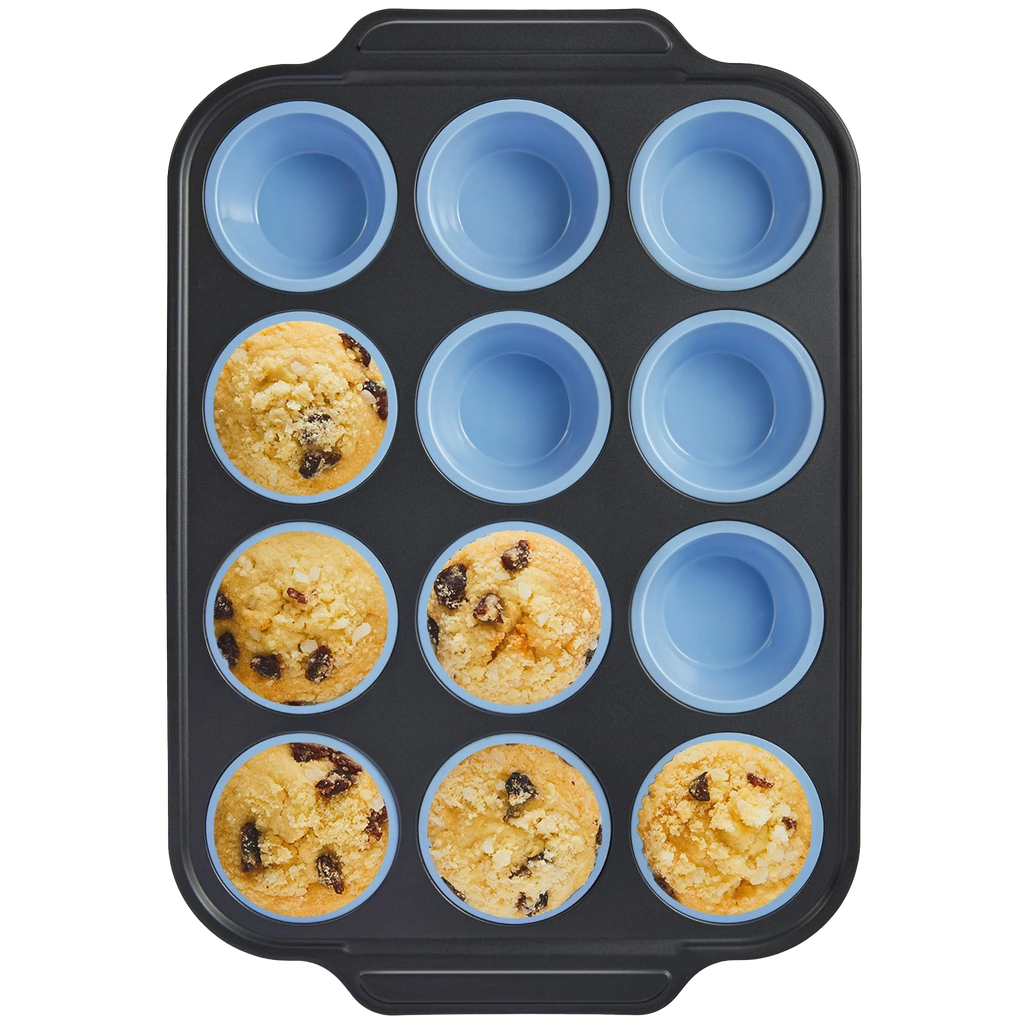 Silicone Standard Muffin Pan with Carbon Steel Frame, 12-Cup
