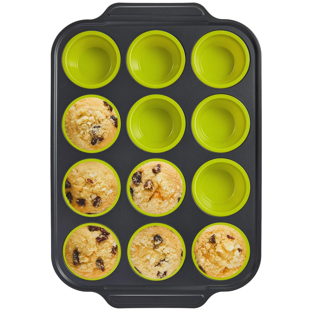 Silicone Standard Muffin Pan with Carbon Steel Frame, 12-Cup