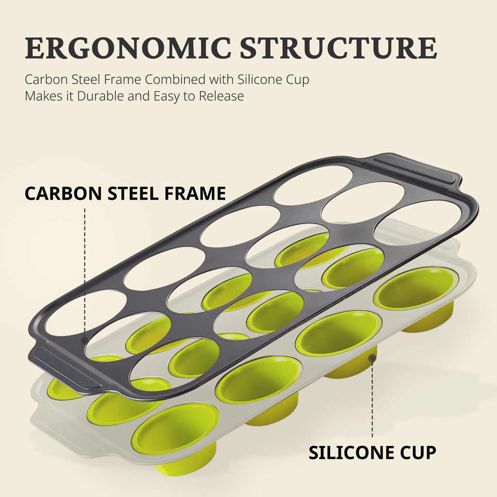 Silicone Standard Muffin Pan with Carbon Steel Frame, 12-Cup