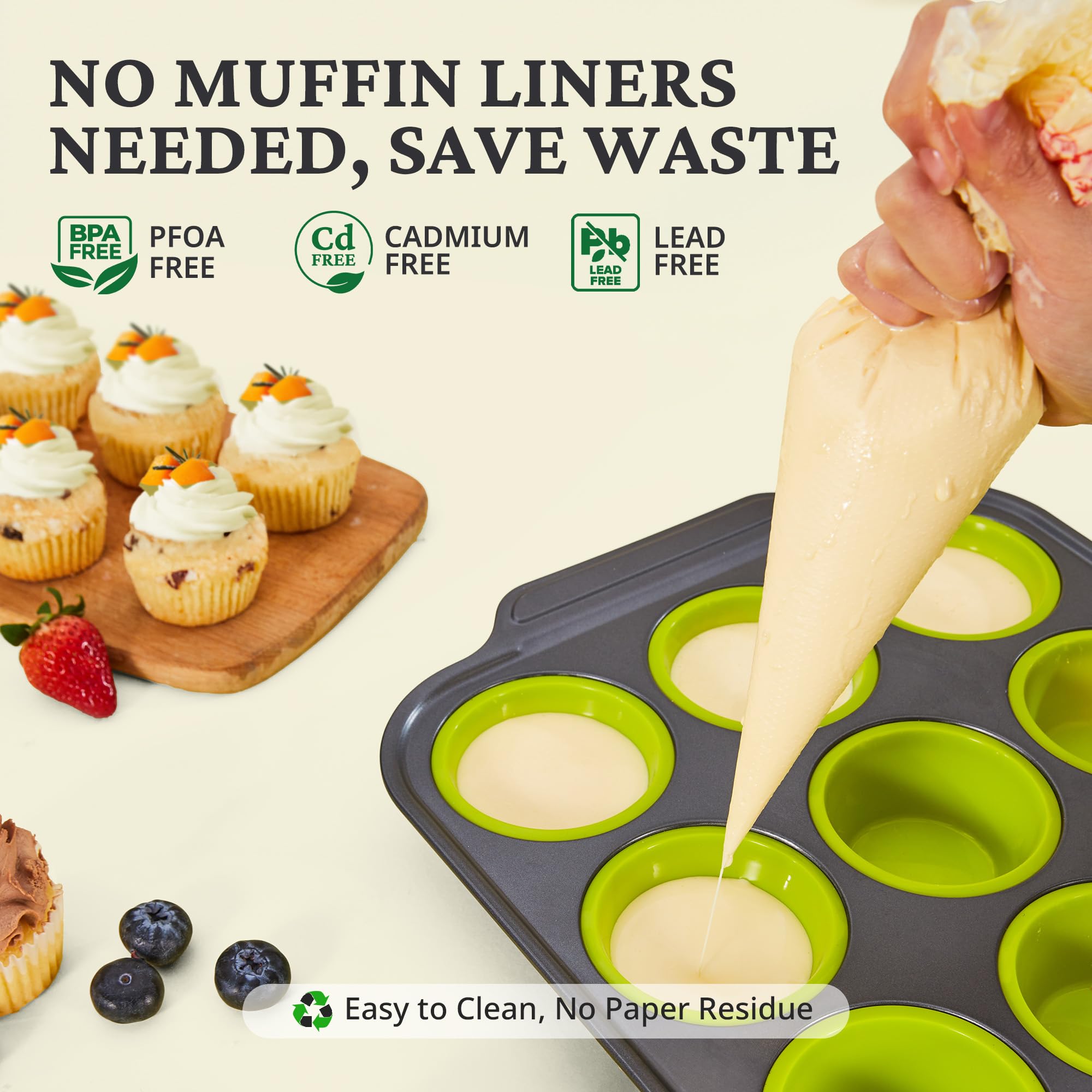 Silicone Standard Muffin Pan with Carbon Steel Frame, 12-Cup