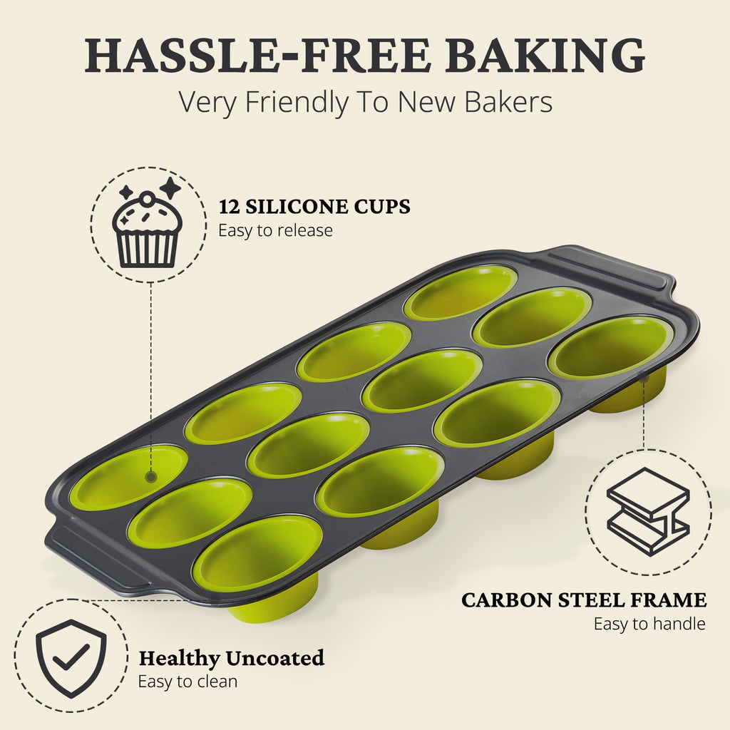 Silicone Standard Muffin Pan with Carbon Steel Frame, 12-Cup
