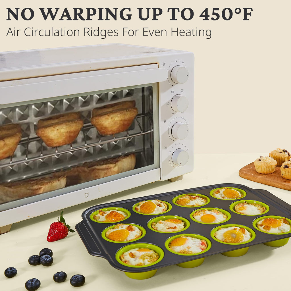 Silicone Standard Muffin Pan with Carbon Steel Frame, 12-Cup