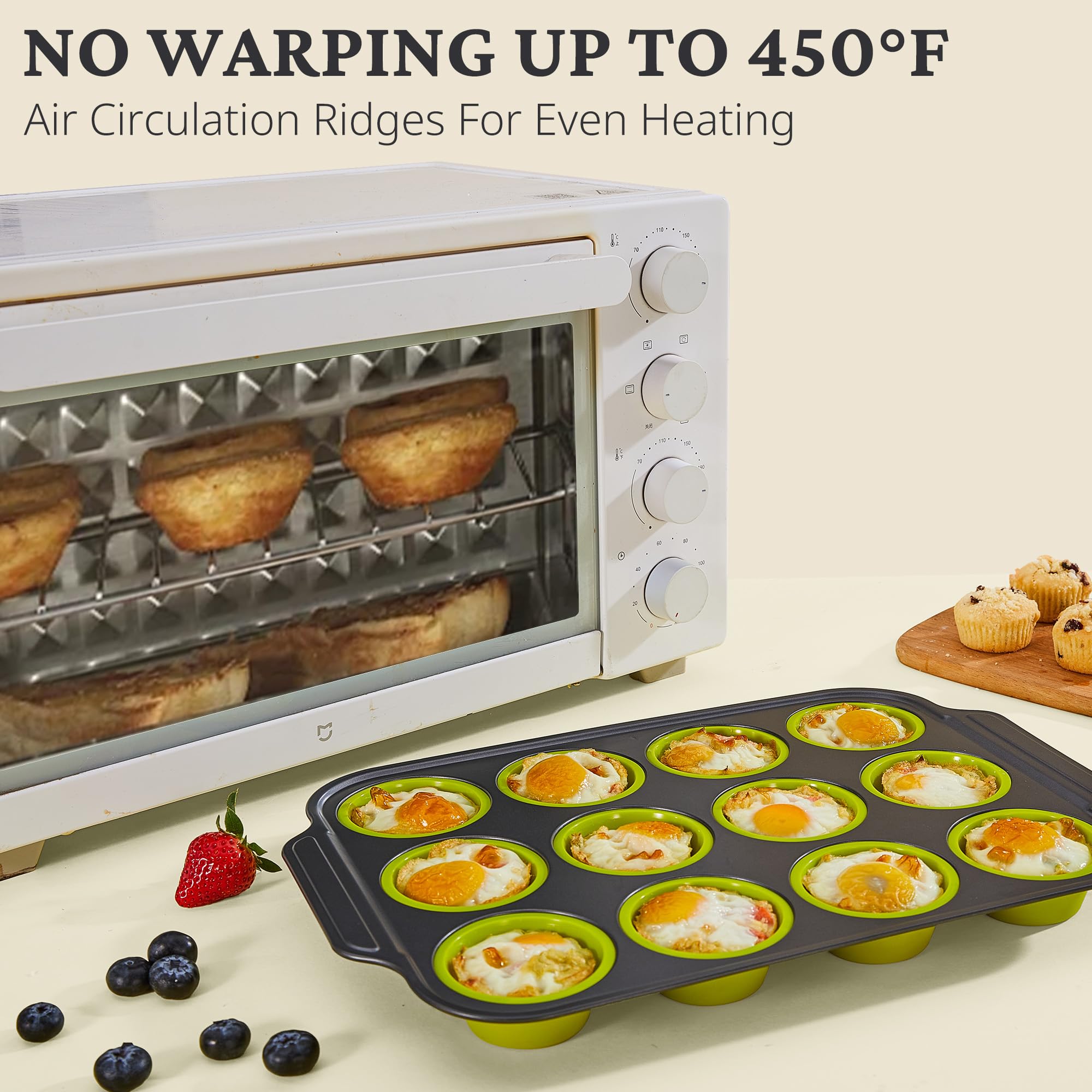 Silicone Standard Muffin Pan with Carbon Steel Frame, 12-Cup