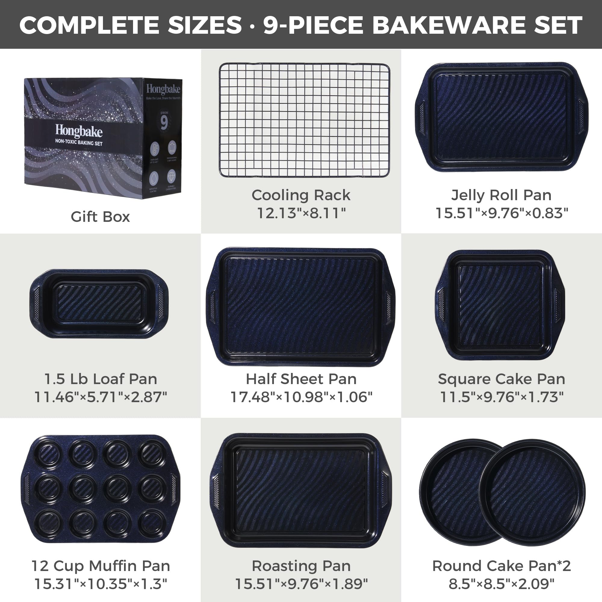 Wave Texture Nonstick Bakeware Set (9-Piece)