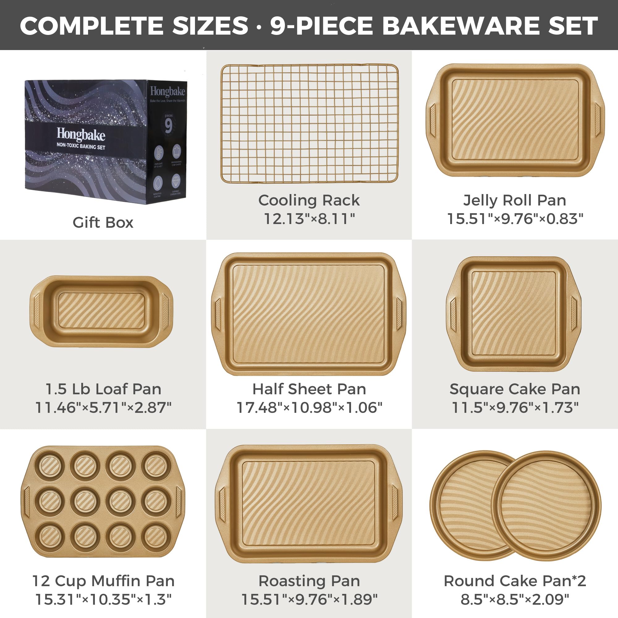 Wave Texture Nonstick Bakeware Set (9-Piece)